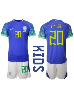 Otroški Nogometna dresi replika Brazilija Vinicius Junior #20 Gostujoči SP 2022 Kratek rokav (+ hlače)